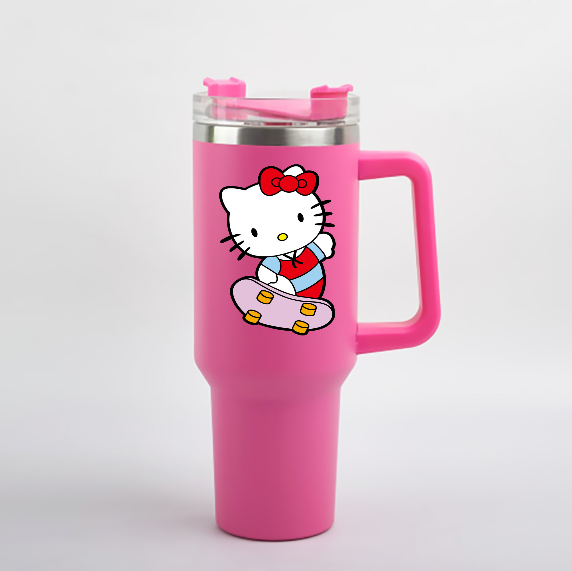 （画像用） Hello Kitty ハローキティ 1200mL車用タンブラー - クリスタルステッカー（プラスチックストロー付き）